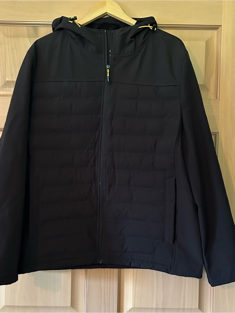 Nautica Men's Hybrid Techwear Puffer Jacket - Black/Yellow - Gorpcore Size L